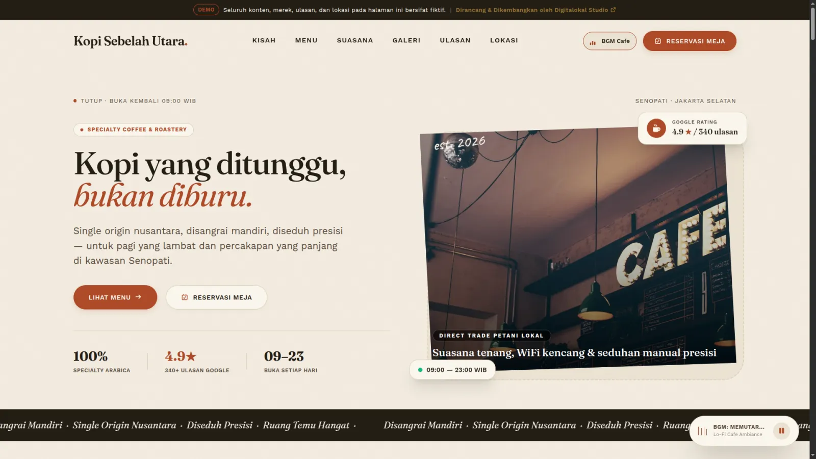 Kopi Sebelah Utara — Specialty Coffee & Roastery Web Platform